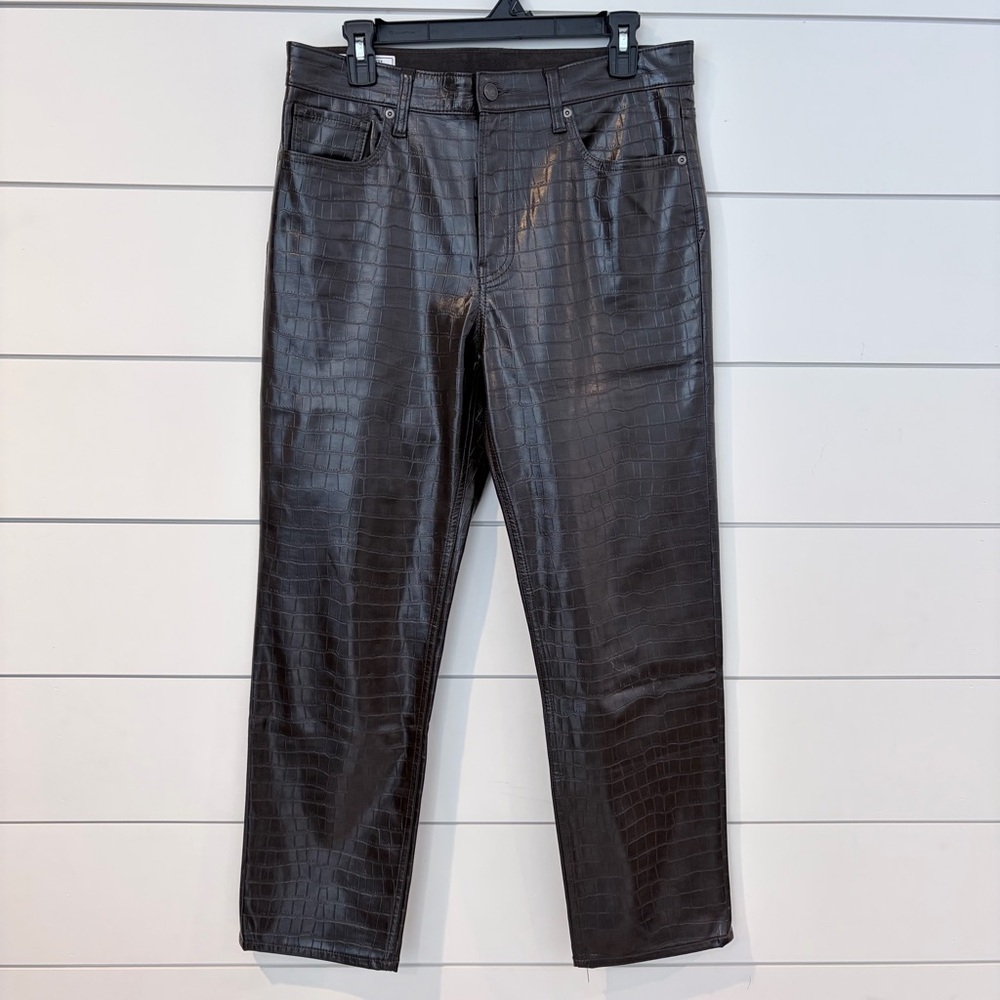 GAP Croc Embossed Edgy Chic Faux Leather Pants High Rise Cheeky Straight 31 - Picture 2 of 13